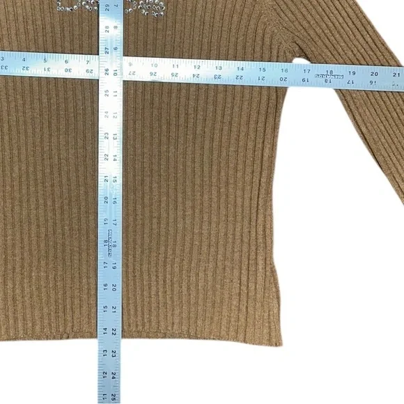 Bebe Rhinestone Logo Ribbed Long Sleeve Crewneck Y2K 90’s Sweater Top - Size L - Picture 6 of 7